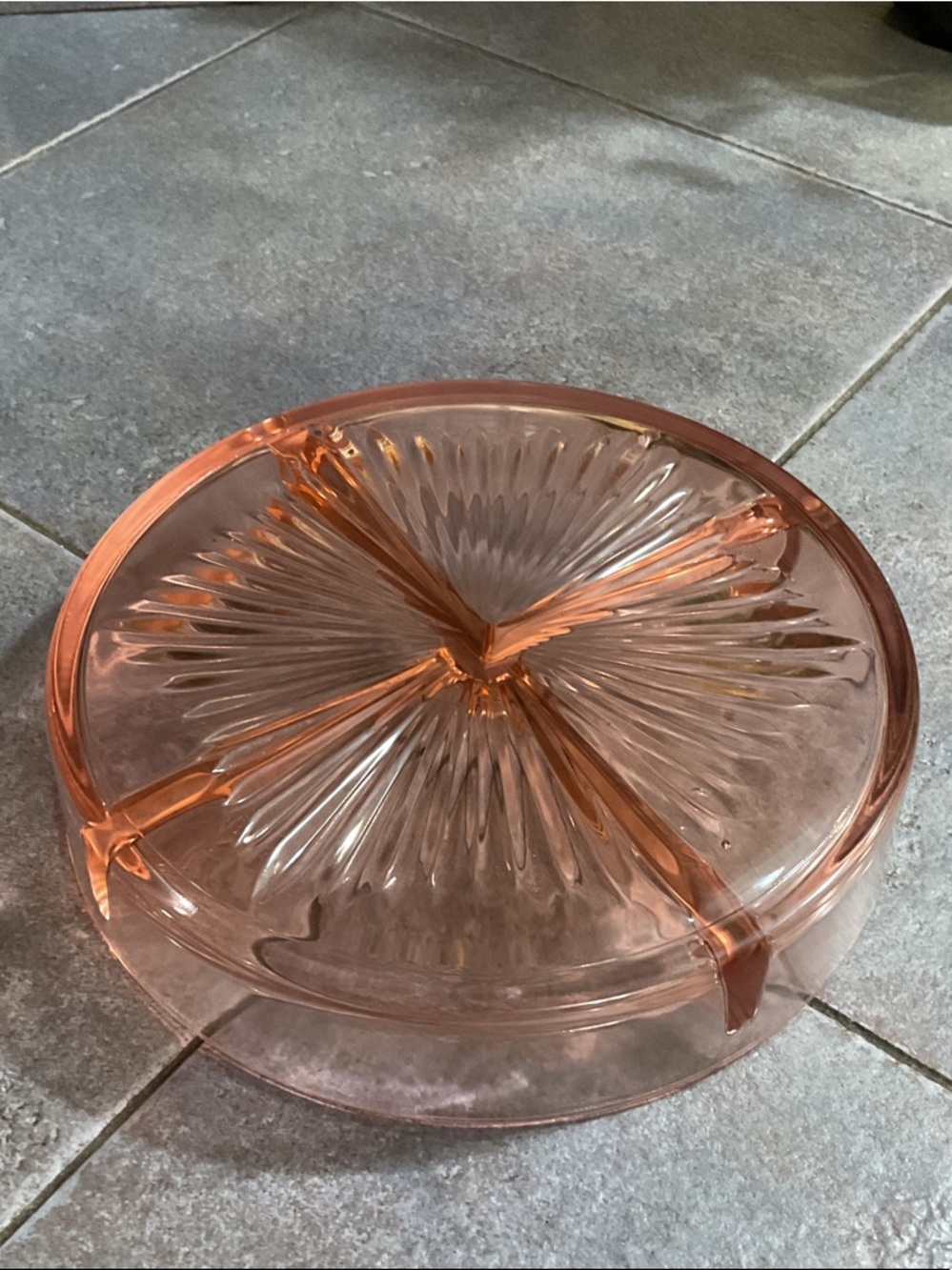 Vintage Pink/Peach Glass Divided Serving Dish with Brass Carrier - Picture 5 of 7